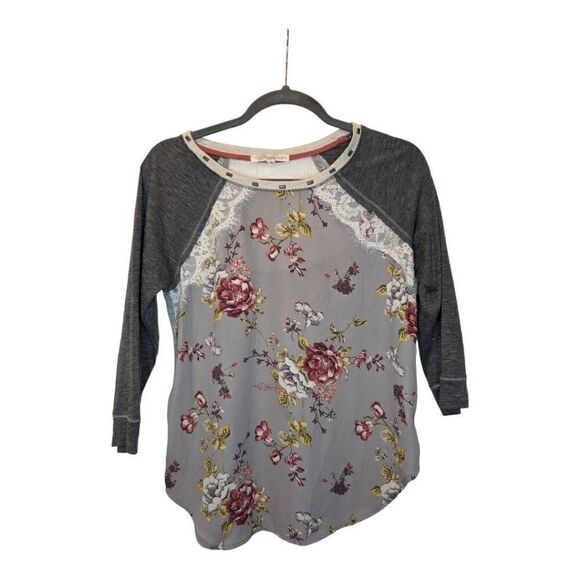 Rewind Tops - Rewind Floral 3/4 Sleeves Scoop Neck Blouse Women's Small